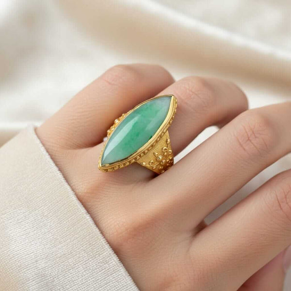 Antique Jadeite Jade Ring 18K Gold Marquise 6ct Green - Boylerpf