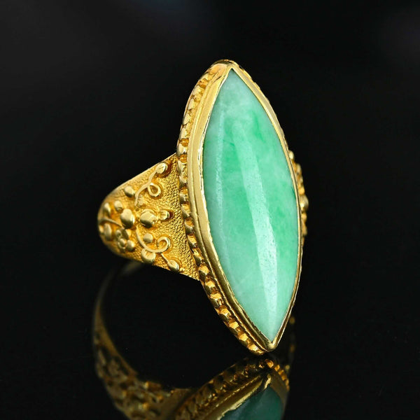 Antique Jadeite Jade Ring 18K Gold Marquise 6ct Green - Boylerpf