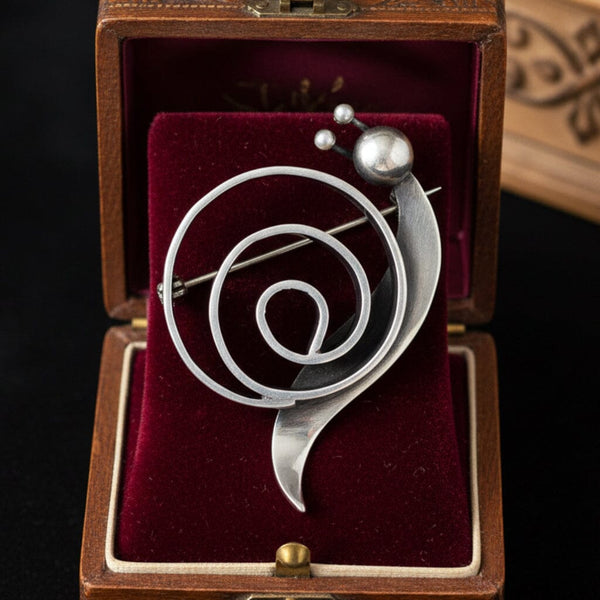 Vintage Bill Tendler Sterling Silver Snail Brooch Pin, Modernist