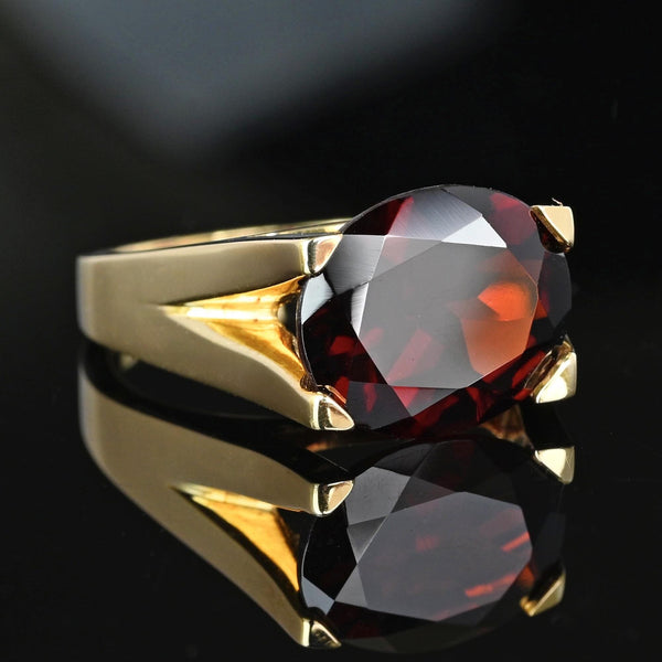 Vintage 10K Gold East West 6.25 CTW Garnet Ring, Signet Style - Boylerpf