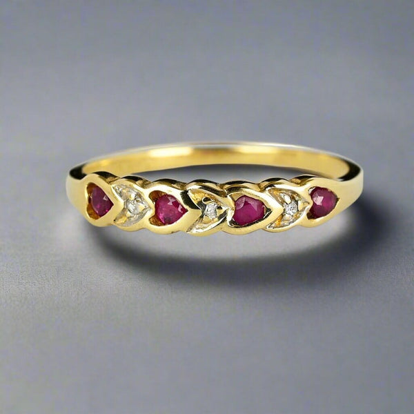 Vintage Ruby Diamond Heart Ring Band in 10K Gold - Boylerpf