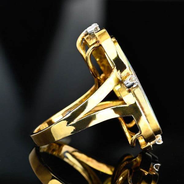 10ct Australian Boulder Opal Diamond Ring in 14K Yellow Gold