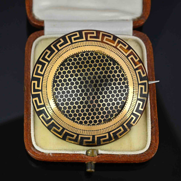 Antique 14K Gold Honeycomb Greek Key Pique Brooch - Boylerpf