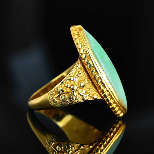 Antique Jadeite Jade Ring 18K Gold Marquise 6ct Green - Boylerpf