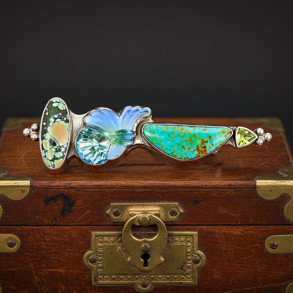 Vintage Sterling Silver Turquoise Peridot Artisan Brooch