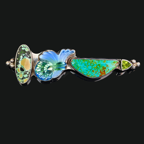 Vintage Sterling Silver Turquoise Peridot Artisan Brooch