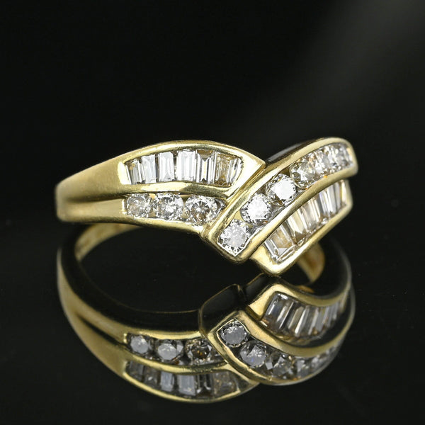 Vintage 14K Gold Chevron Wishbone 1CTW Diamond Ring - Boylerpf