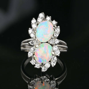 Mid Century 14K White Gold 1 CTW Diamond Opal Ring - Boylerpf