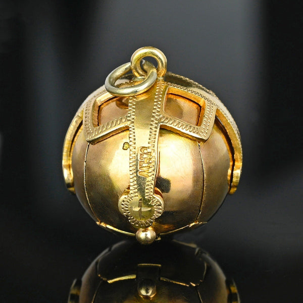 Antique Gold Masonic Orb Ball Pendant, Opening Cross - Boylerpf