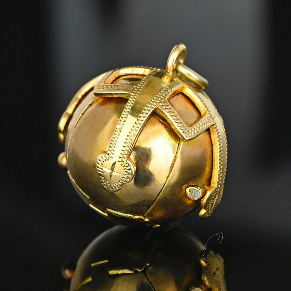 Antique Gold Masonic Orb Ball Pendant, Opening Cross - Boylerpf