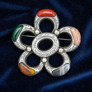 Antique Victorian Crescent Moon Scottish Agate Pebble Brooch - Boylerpf