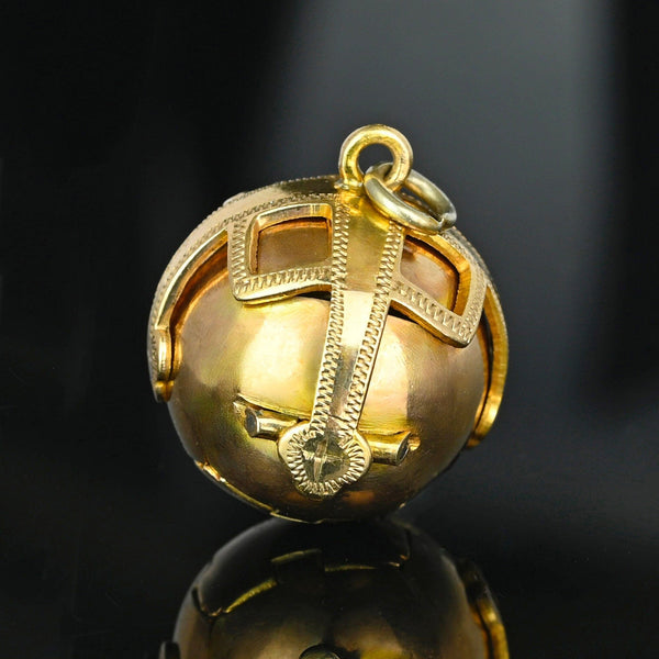Antique Gold Masonic Orb Ball Pendant, Opening Cross - Boylerpf