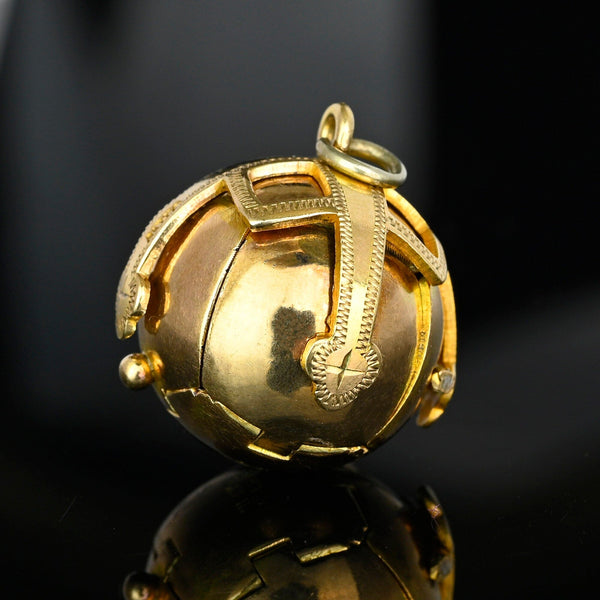 Antique Gold Masonic Orb Ball Pendant, Opening Cross - Boylerpf