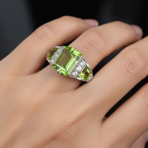 Art Deco Peridot Diamond Ring Platinum Vintage Estate Ring - Boylerpf