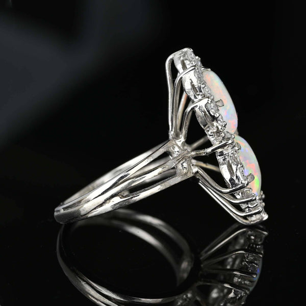Mid Century 14K White Gold 1 CTW Diamond Opal Ring - Boylerpf