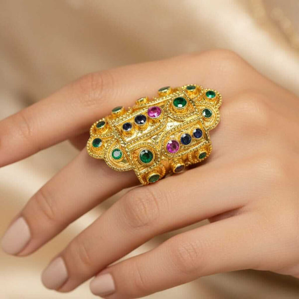 Ilias Lalaounis 18K Gold Byzantine Ruby Sapphire Emerald Ring - Boylerpf