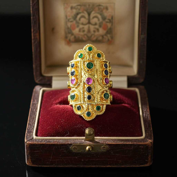 Ilias Lalaounis 18K Gold Byzantine Ruby Sapphire Emerald Ring - Boylerpf