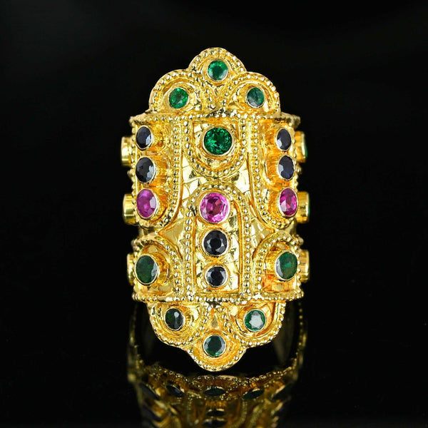 Ilias Lalaounis 18K Gold Byzantine Ruby Sapphire Emerald Ring - Boylerpf