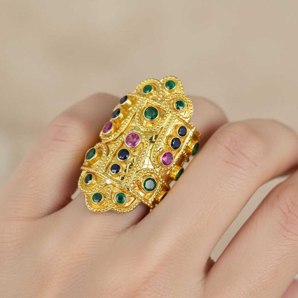 Ilias Lalaounis 18K Gold Byzantine Ruby Sapphire Emerald Ring - Boylerpf
