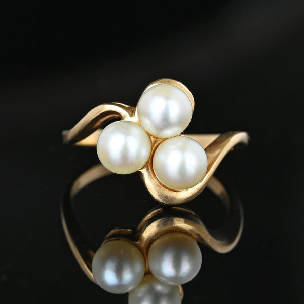 Vintage Gold Bypass Three Stone Pearl Cluster Ring - Boylerpf