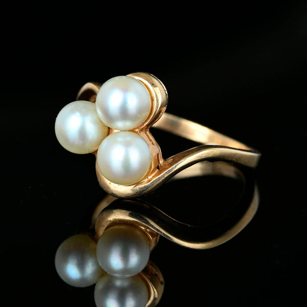 Vintage Gold Bypass Three Stone Pearl Cluster Ring - Boylerpf