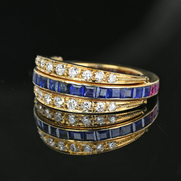 Art Deco 18K Gold Diamond Sapphire Ruby Flip Ring - Boylerpf