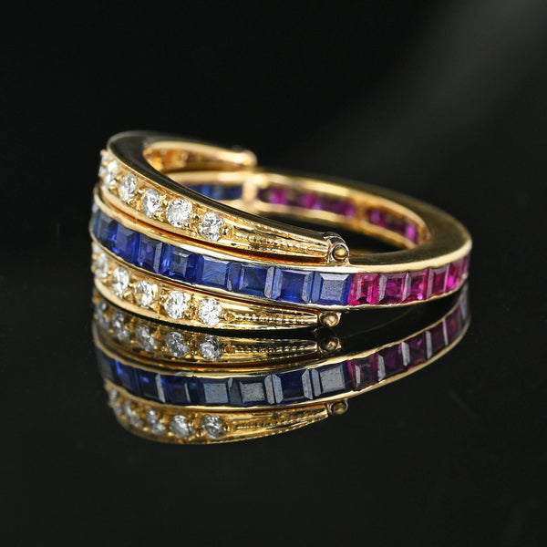 Art Deco 18K Gold Diamond Sapphire Ruby Flip Ring - Boylerpf