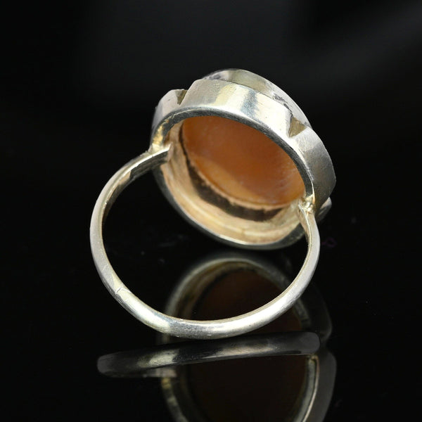 Antique Marcasite Sterling Silver Carved Shell Cameo Ring