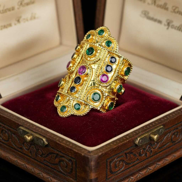 Ilias Lalaounis 18K Gold Byzantine Ruby Sapphire Emerald Ring - Boylerpf
