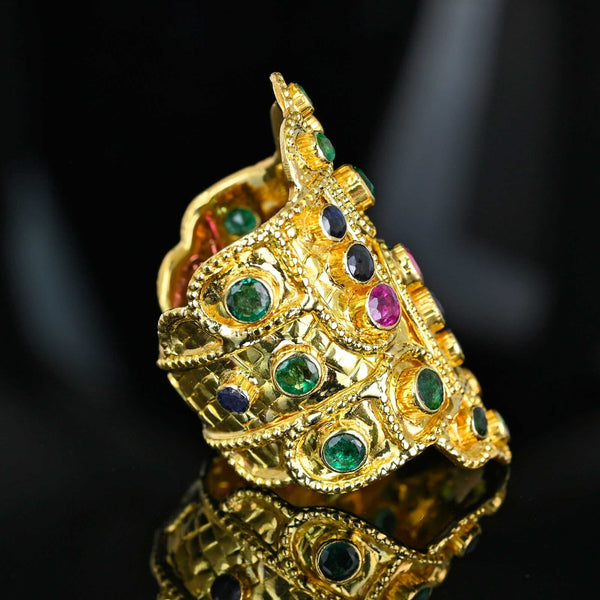 Ilias Lalaounis 18K Gold Byzantine Ruby Sapphire Emerald Ring - Boylerpf