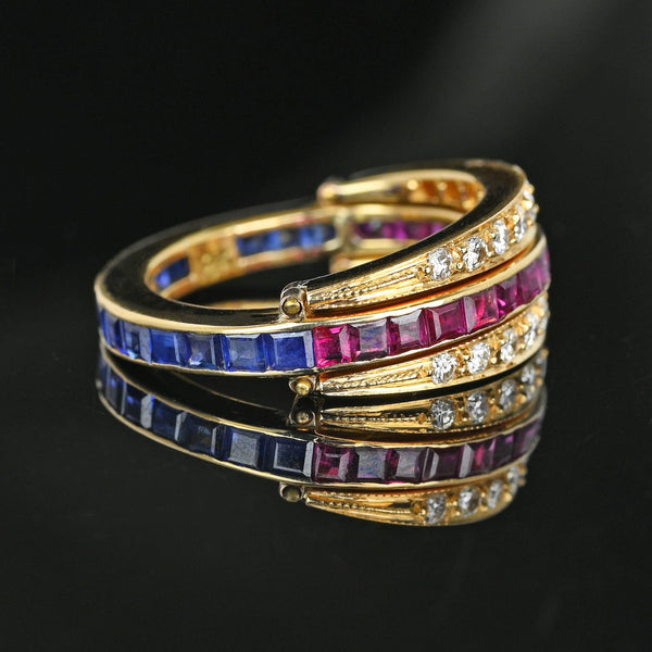 Art Deco 18K Gold Diamond Sapphire Ruby Flip Ring - Boylerpf