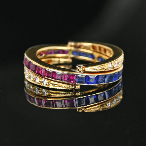 Art Deco 18K Gold Diamond Sapphire Ruby Flip Ring - Boylerpf