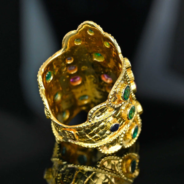 Ilias Lalaounis 18K Gold Byzantine Ruby Sapphire Emerald Ring - Boylerpf