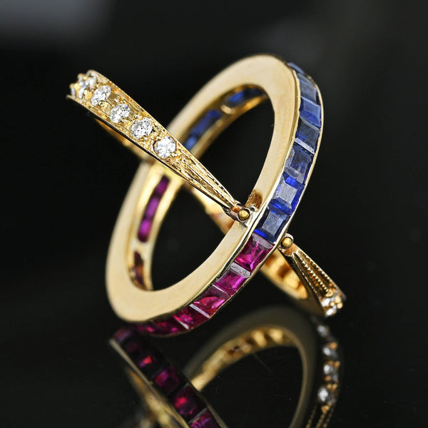 Art Deco 18K Gold Diamond Sapphire Ruby Flip Ring - Boylerpf