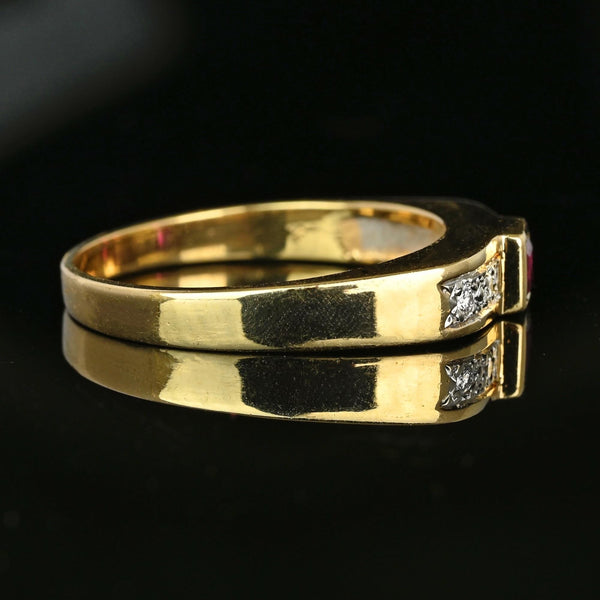 Vintage 14K Gold Diamond Square Ruby Ring Band - Boylerpf