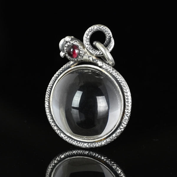 Art Deco Pools of Light Rock Crystal Garnet Snake Pendant - Boylerpf
