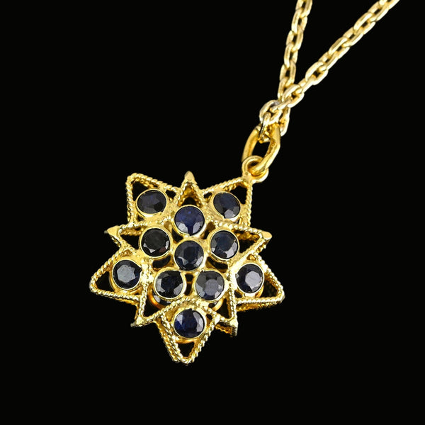 Vintage 18K Gold Filigree Sapphire Star Pendant - Boylerpf