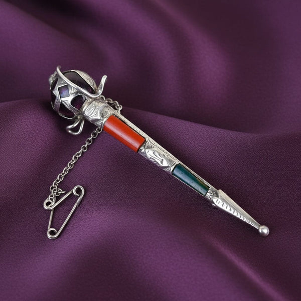 Antique Scottish Agate and Amethyst Sword Brooch - Boylerpf