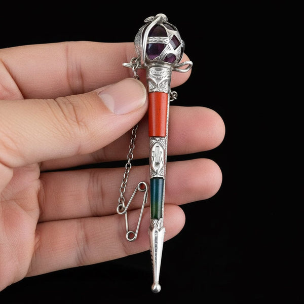 Antique Scottish Agate and Amethyst Sword Brooch - Boylerpf