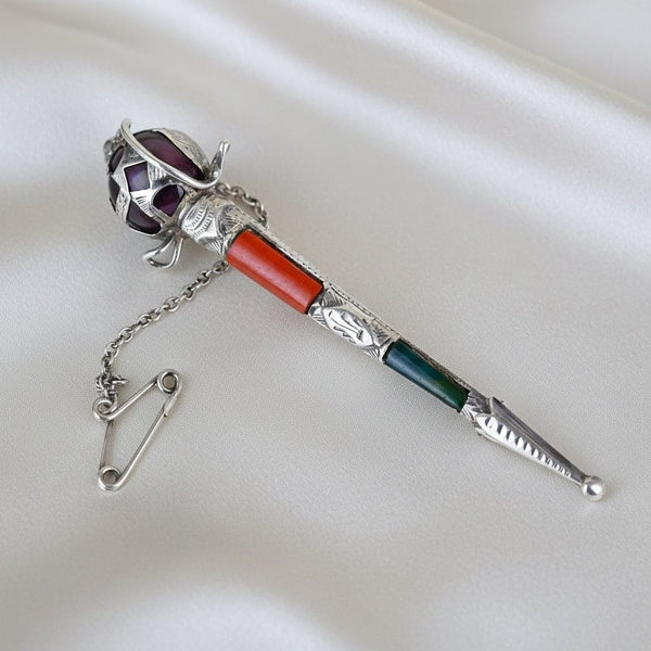 Antique Scottish Agate and Amethyst Sword Brooch - Boylerpf