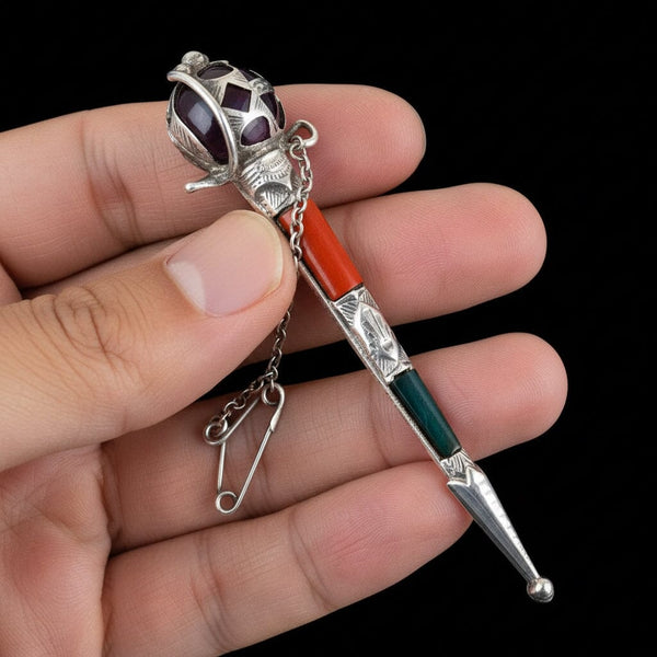 Antique Scottish Agate and Amethyst Sword Brooch - Boylerpf