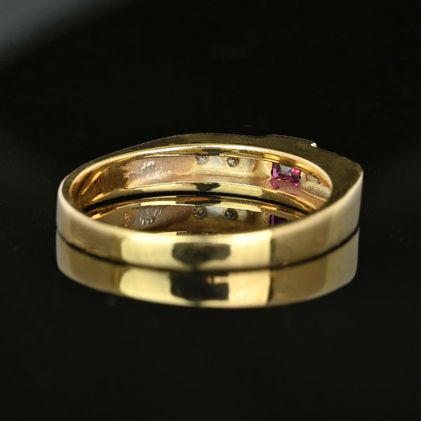 Vintage 14K Gold Diamond Square Ruby Ring Band - Boylerpf