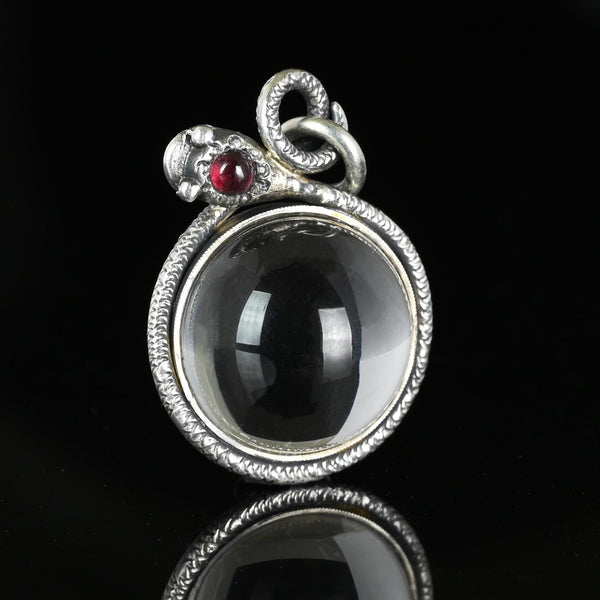 Art Deco Pools of Light Rock Crystal Garnet Snake Pendant - Boylerpf