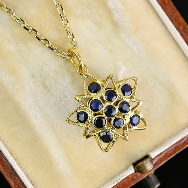 Vintage 18K Gold Filigree Sapphire Star Pendant - Boylerpf