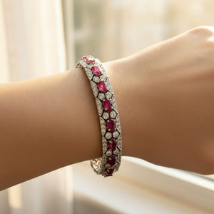 Vintage 14K White Gold Ruby Diamond Tennis Bracelet, Art Deco Style - Boylerpf