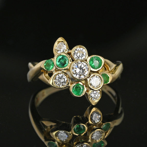 14K Gold Emerald .50 CTW Diamond Cluster Ring - Boylerpf