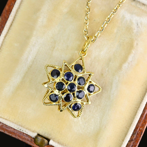 Vintage 18K Gold Filigree Sapphire Star Pendant - Boylerpf