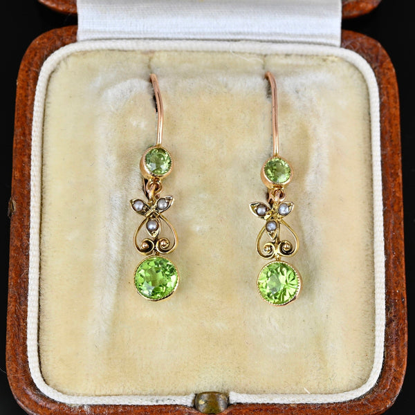 ON HOLD Elegant Antique 10K Gold Seed Pearl Peridot Earrings - Boylerpf