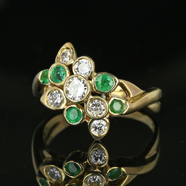 14K Gold Emerald .50 CTW Diamond Cluster Ring - Boylerpf