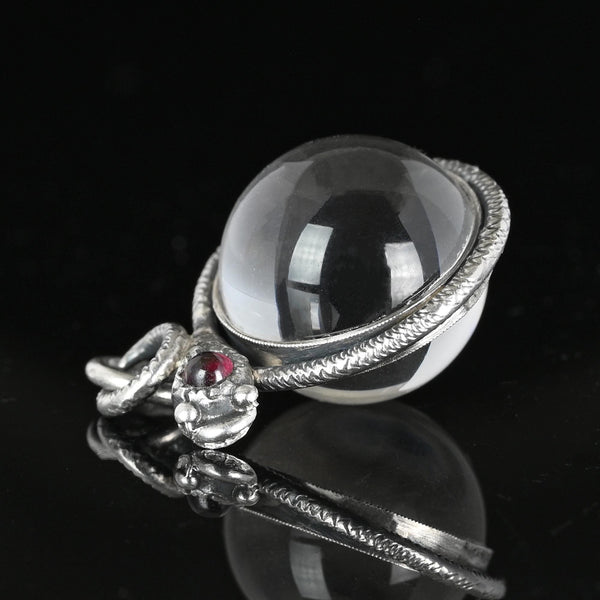 Art Deco Pools of Light Rock Crystal Garnet Snake Pendant - Boylerpf